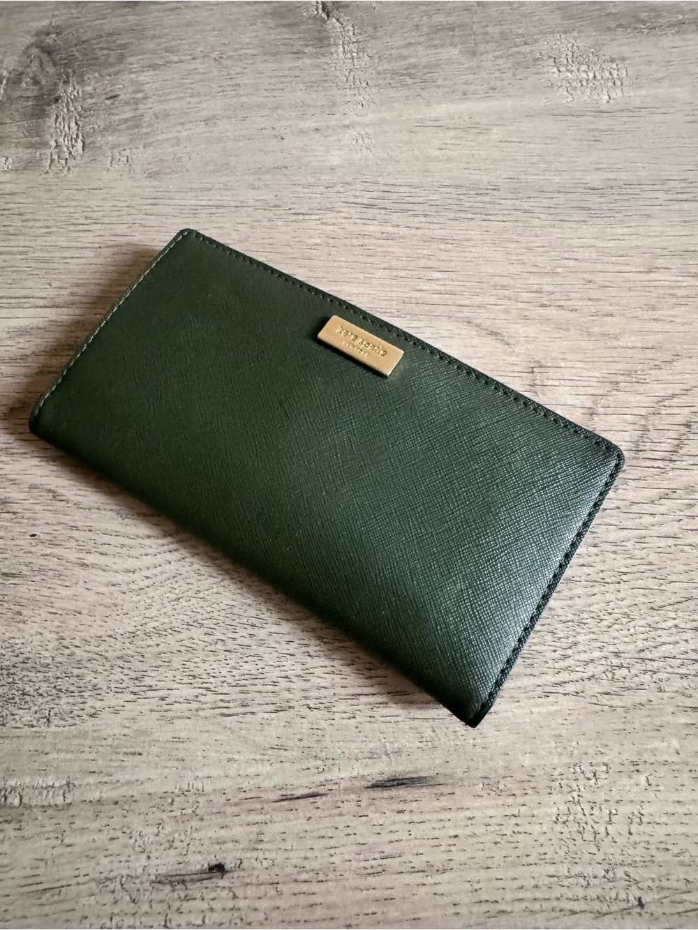 kate spade Dark Green Saffiano Long Wallet with Gold Plaque